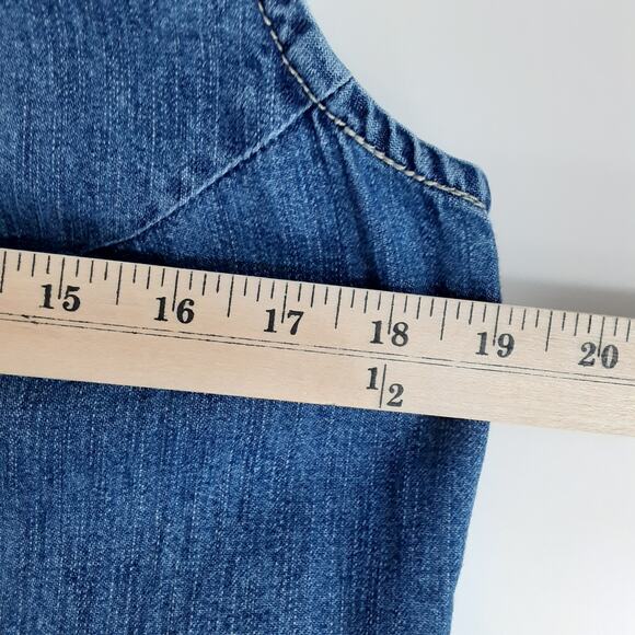 Vintage Y2K Denim Shirt Dress Sleeveless Med Blue Wash Jean Mini Dress Womens M - Picture 7 of 9